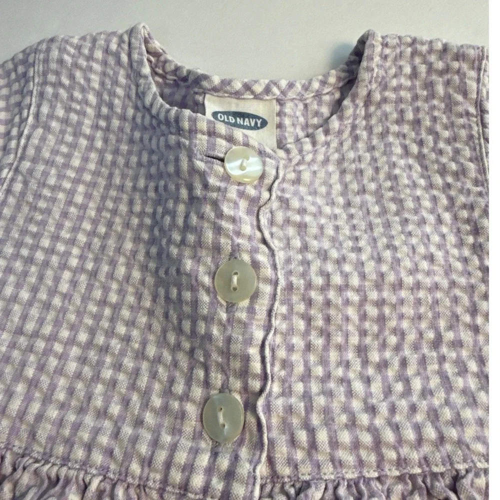 Vintage Y2K Old Navy Purple Gingham Button Seersucker Dress 24 m 2XL cottagecore
